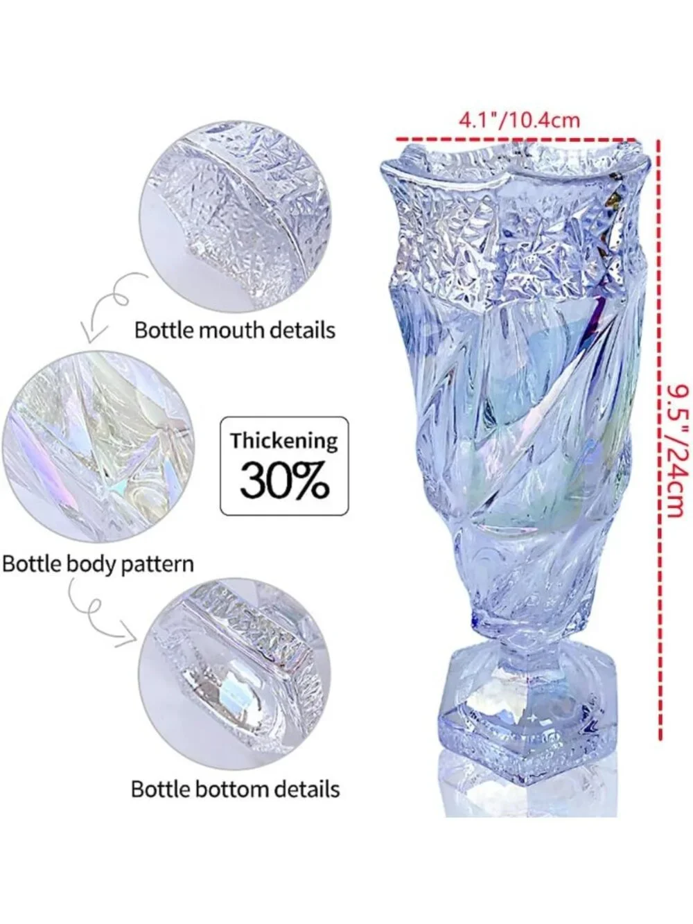 9.5 Inch Sparkling Glass Flower Vase Bohemian Style For Centerpieces Home Dec